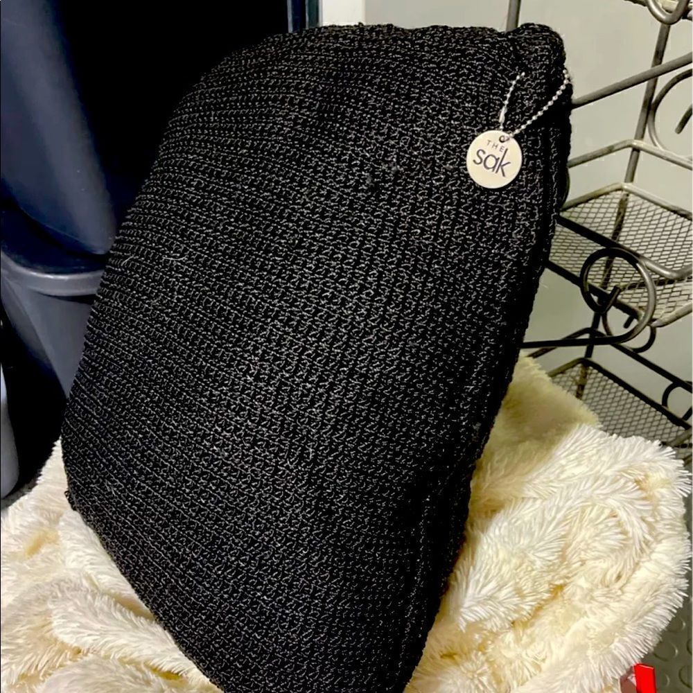 Black weave knit 18x18 square throw accent pillow decor X the SAK
